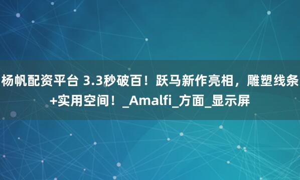 杨帆配资平台 3.3秒破百！跃马新作亮相，雕塑线条+实用空间！_Amalfi_方面_显示屏