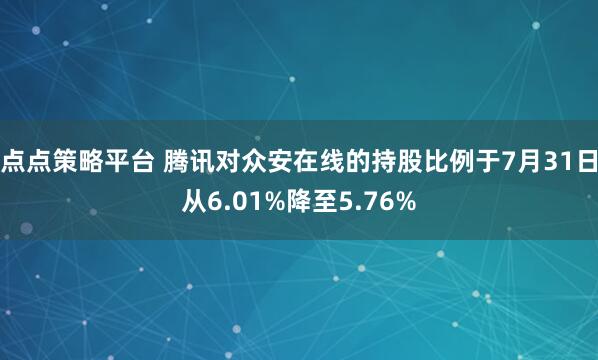 点点策略平台 腾讯对众安在线的持股比例于7月31日从6.01%降至5.76%