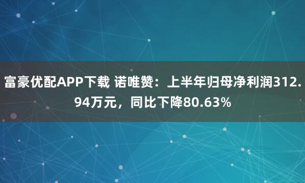 富豪优配APP下载 诺唯赞：上半年归母净利润312.94万元，同比下降80.63%